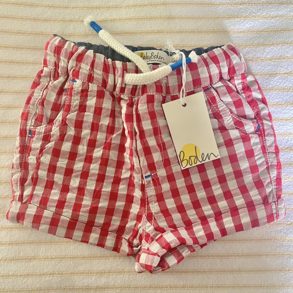 NWT Baby Boden Red Gingham Shorts, 3-6M